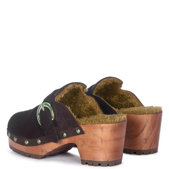 PRUNUS BUCKLED SUEDE ROUND TOE MULE CLOGS Brown Size 8 - Picture 2 of 7